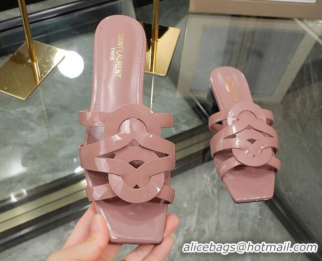 Custom Saint Laurent Patent Leather Flat Slide Sandals Pink 070906