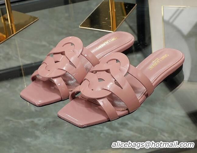 Custom Saint Laurent Patent Leather Flat Slide Sandals Pink 070906