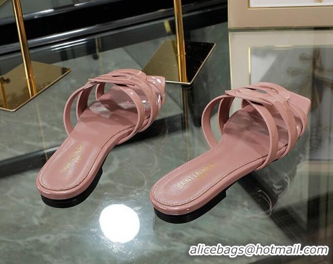 Custom Saint Laurent Patent Leather Flat Slide Sandals Pink 070906