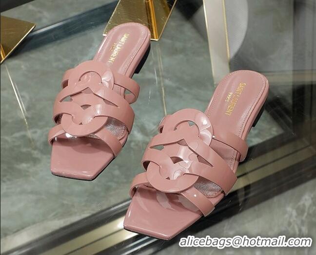 Custom Saint Laurent Patent Leather Flat Slide Sandals Pink 070906