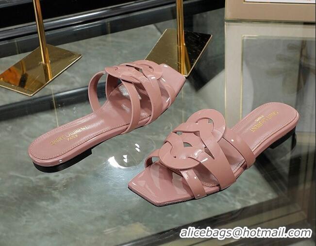 Custom Saint Laurent Patent Leather Flat Slide Sandals Pink 070906