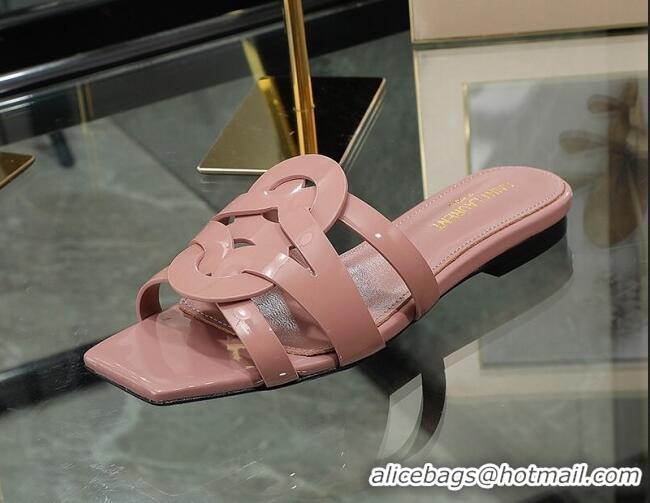 Custom Saint Laurent Patent Leather Flat Slide Sandals Pink 070906