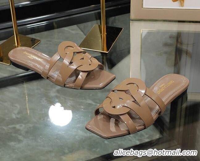 Good Product Saint Laurent Patent Leather Flat Slide Sandals Brown 070907