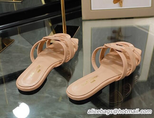 Hot Style Saint Laurent Patent Leather Flat Slide Sandals Nude 070908 