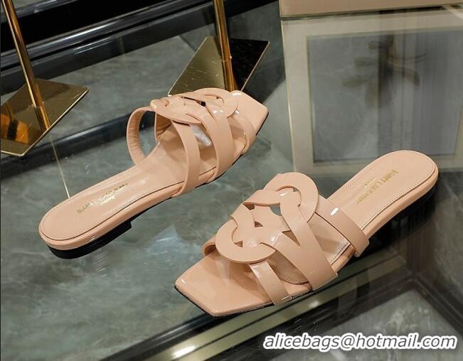 Hot Style Saint Laurent Patent Leather Flat Slide Sandals Nude 070908 