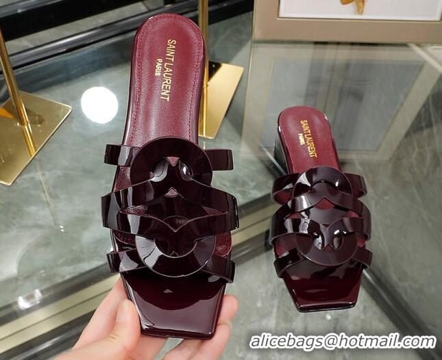 Unique Discount Saint Laurent Patent Leather Flat Slide Sandals Burgundy 070910