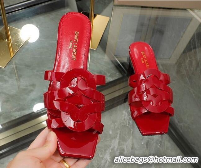 Charming Saint Laurent Patent Leather Flat Slide Sandals Red 070911