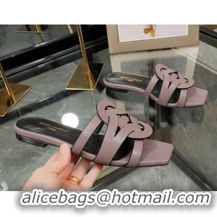 Buy Luxury Saint Laurent Calskin Flat Slide Sandals Powder Pink 070912