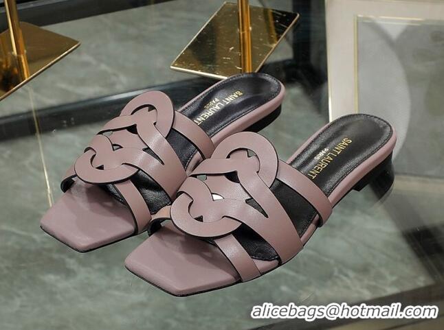 Buy Luxury Saint Laurent Calskin Flat Slide Sandals Powder Pink 070912