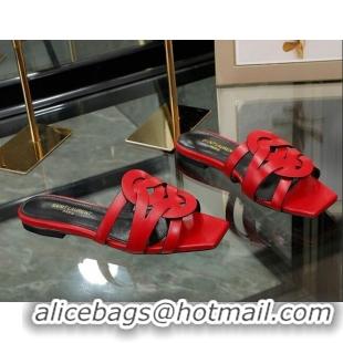 Best Grade Saint Laurent Calskin Flat Slide Sandals Red 2070918