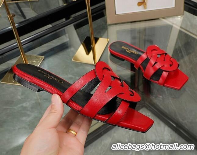 Best Grade Saint Laurent Calskin Flat Slide Sandals Red 2070918