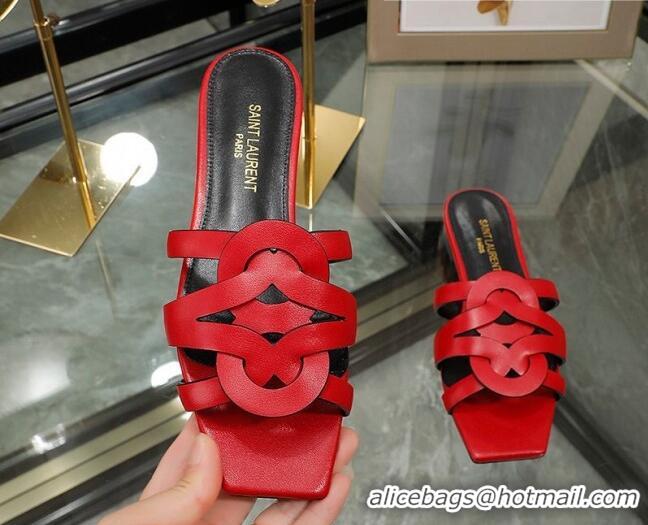 Best Grade Saint Laurent Calskin Flat Slide Sandals Red 2070918