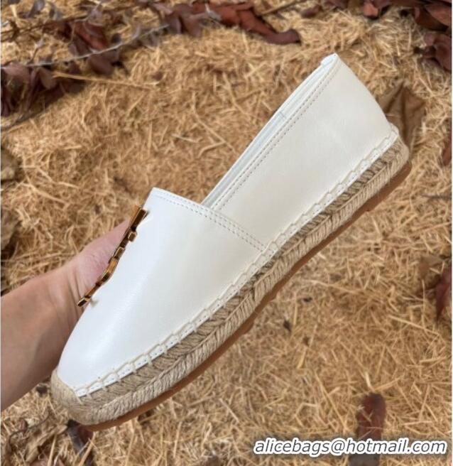 Low Price Saint Laurent YSL Lambskin Espadrilles White 0720116