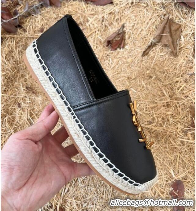 Grade Quality Saint Laurent YSL Lambskin Espadrilles Black 720117