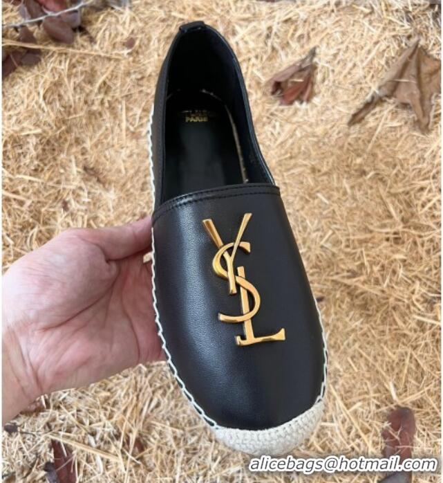 Grade Quality Saint Laurent YSL Lambskin Espadrilles Black 720117