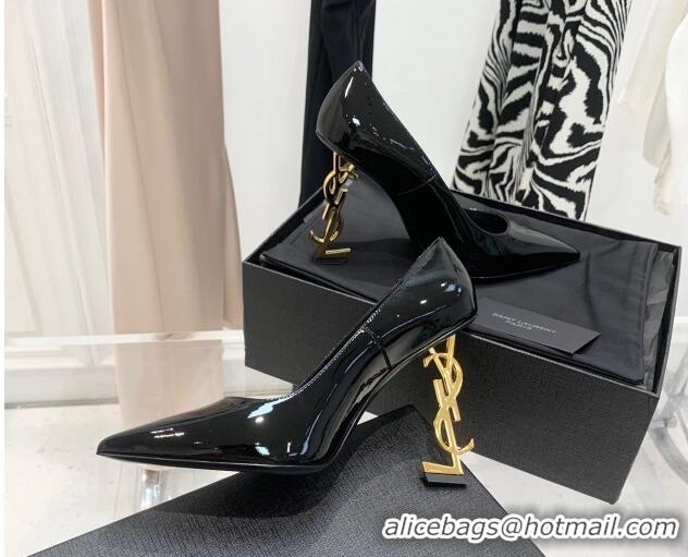 Luxury Saint Laurent Patent Leather YSLHigh Heel Pumps 11cm Black/Gold 081358