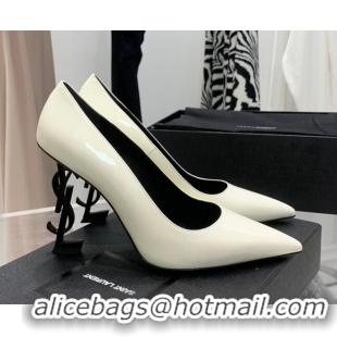 Sumptuous Saint Laurent Patent Leather YSLHigh Heel Pumps 11cm White/Black 081360