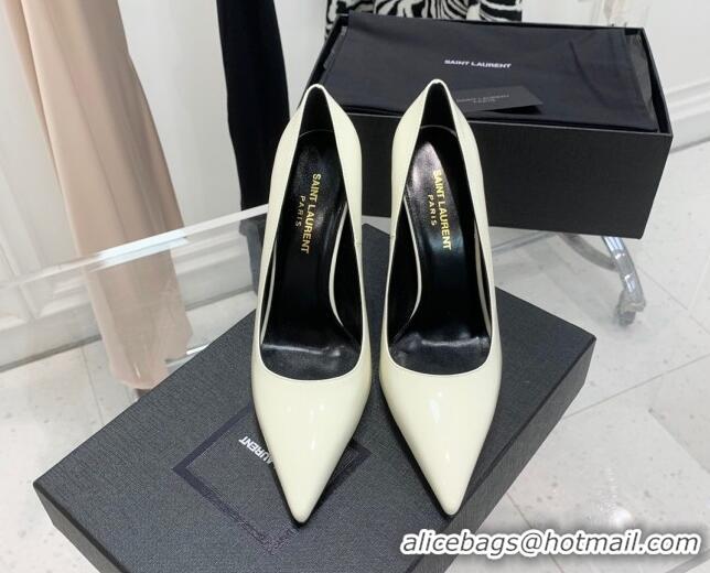 Sumptuous Saint Laurent Patent Leather YSLHigh Heel Pumps 11cm White/Black 081360