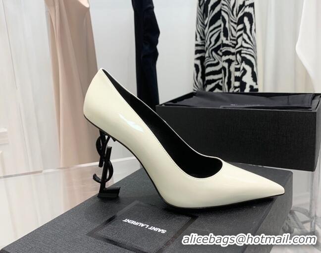 Sumptuous Saint Laurent Patent Leather YSLHigh Heel Pumps 11cm White/Black 081360