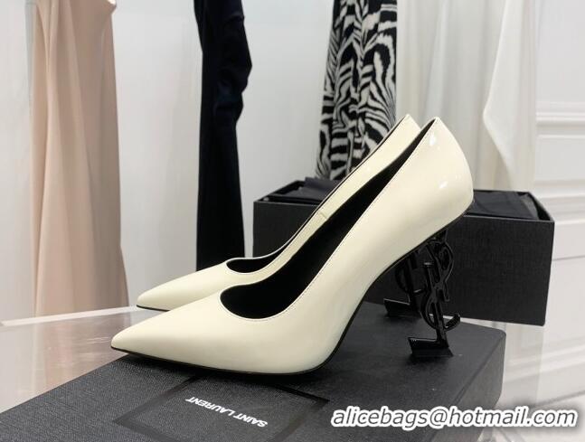 Sumptuous Saint Laurent Patent Leather YSLHigh Heel Pumps 11cm White/Black 081360