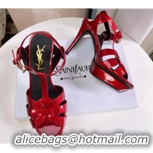 Popular Style Saint Laurent Tribute Platform Sandals in Patent Grainy Leather 82301 Red