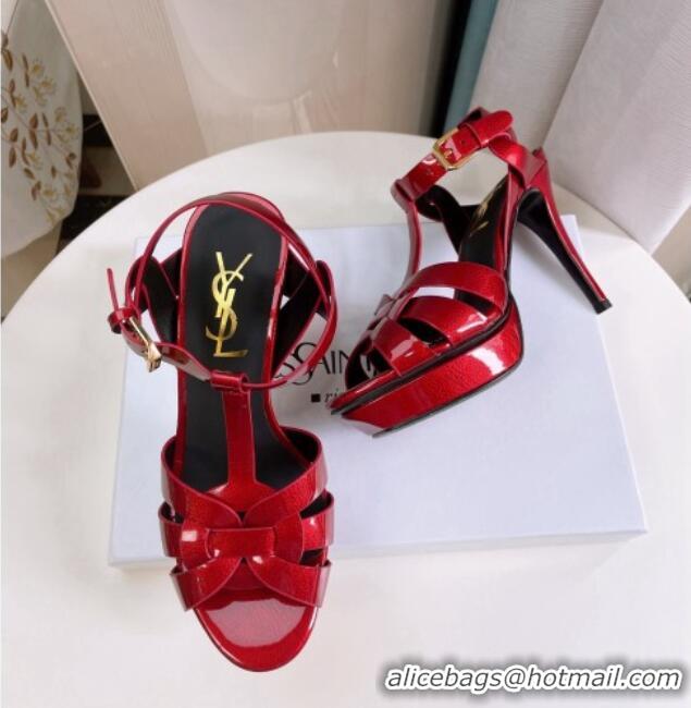 Popular Style Saint Laurent Tribute Platform Sandals in Patent Grainy Leather 82301 Red