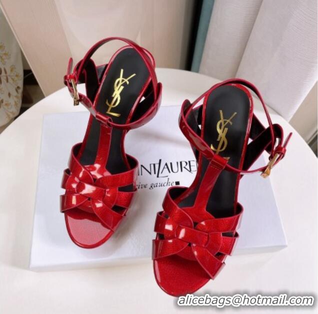 Popular Style Saint Laurent Tribute Platform Sandals in Patent Grainy Leather 82301 Red