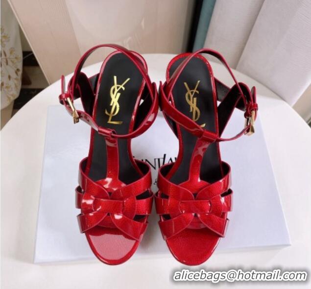 Popular Style Saint Laurent Tribute Platform Sandals in Patent Grainy Leather 82301 Red