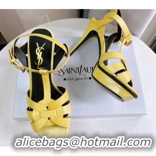 Sophisticated Saint Laurent Tribute Platform 10cm Sandals in Patent Grainy Leather 82304 Yellow