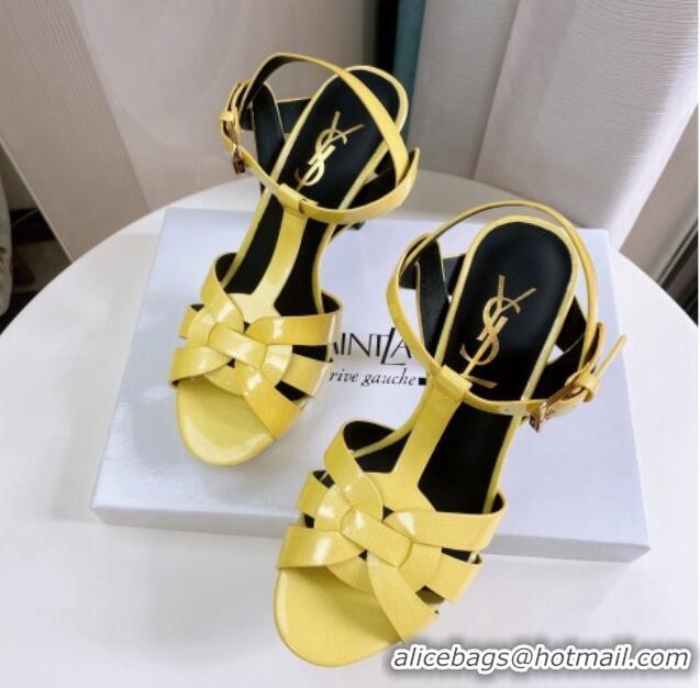 Sophisticated Saint Laurent Tribute Platform 10cm Sandals in Patent Grainy Leather 82304 Yellow