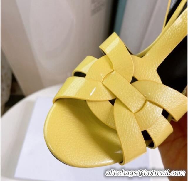 Sophisticated Saint Laurent Tribute Platform 10cm Sandals in Patent Grainy Leather 82304 Yellow