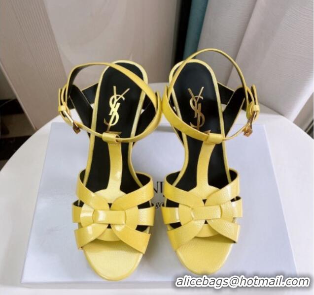 Sophisticated Saint Laurent Tribute Platform 10cm Sandals in Patent Grainy Leather 82304 Yellow