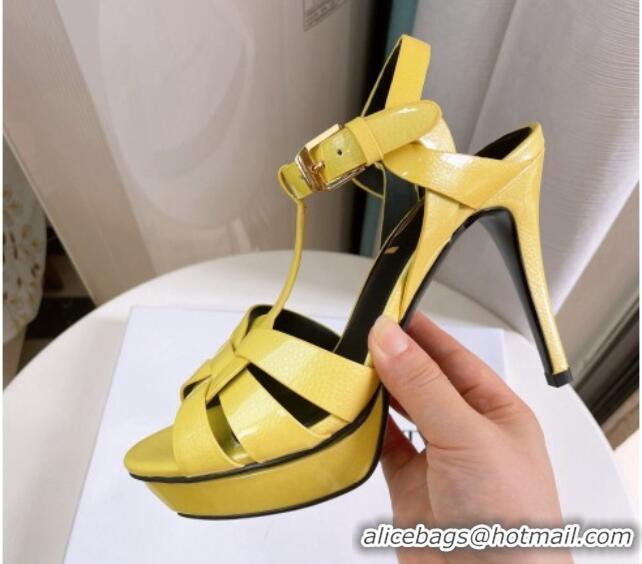 Sophisticated Saint Laurent Tribute Platform 10cm Sandals in Patent Grainy Leather 82304 Yellow