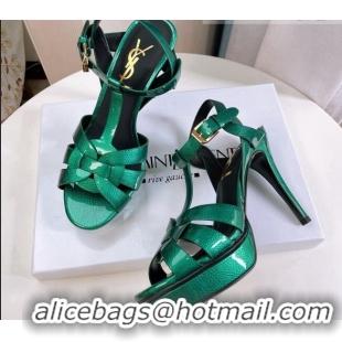 Purchase Saint Laurent Tribute Platform Sandals in Patent Grainy Leather 82306 Green