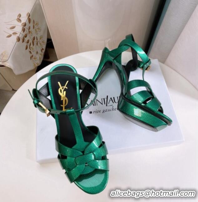 Purchase Saint Laurent Tribute Platform Sandals in Patent Grainy Leather 82306 Green