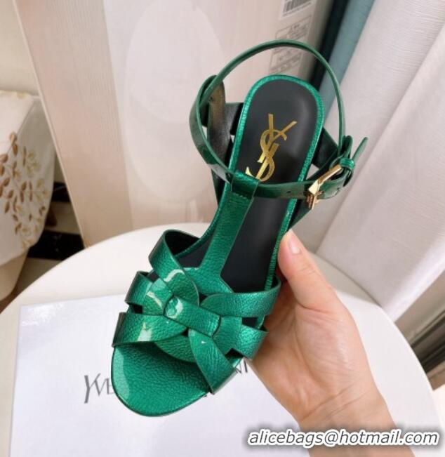 Purchase Saint Laurent Tribute Platform Sandals in Patent Grainy Leather 82306 Green