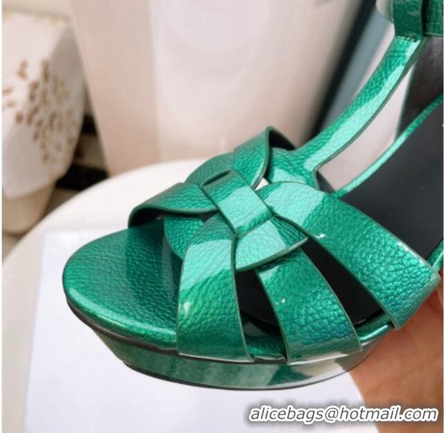 Purchase Saint Laurent Tribute Platform Sandals in Patent Grainy Leather 82306 Green