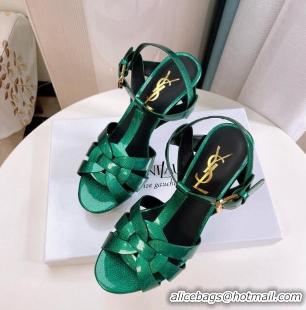 Purchase Saint Laurent Tribute Platform Sandals in Patent Grainy Leather 82306 Green