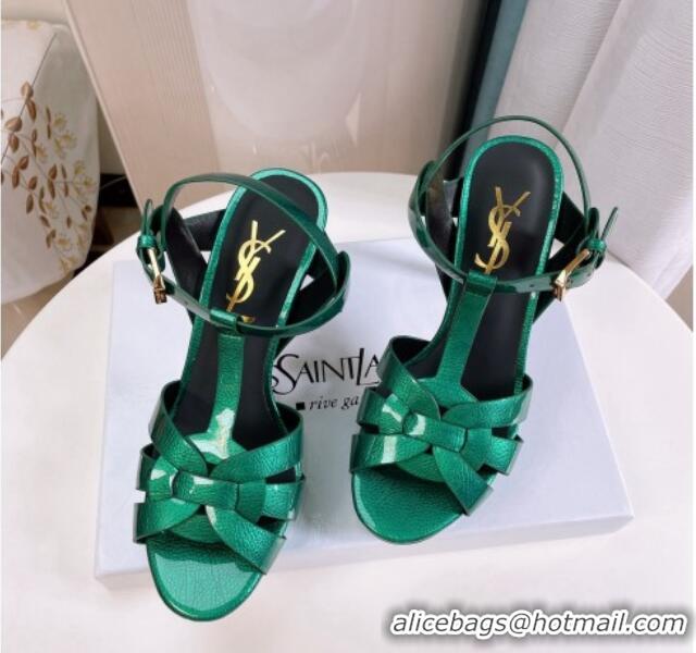 Purchase Saint Laurent Tribute Platform Sandals in Patent Grainy Leather 82306 Green