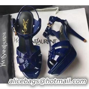 Good Product Saint Laurent Tribute Platform Sandals in Patent Grainy Leather 82306 Blue 