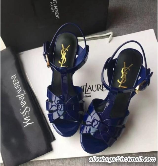 Good Product Saint Laurent Tribute Platform Sandals in Patent Grainy Leather 82306 Blue 