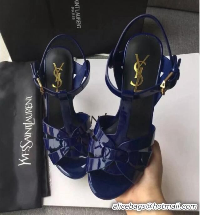 Good Product Saint Laurent Tribute Platform Sandals in Patent Grainy Leather 82306 Blue 