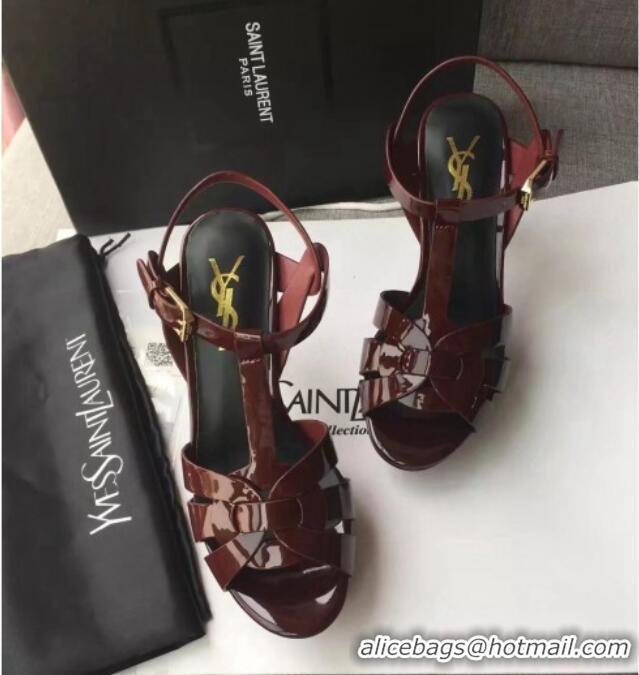 Cheap Price Saint Laurent Tribute Platform Sandals in Patent Leather 82309 Burgundy