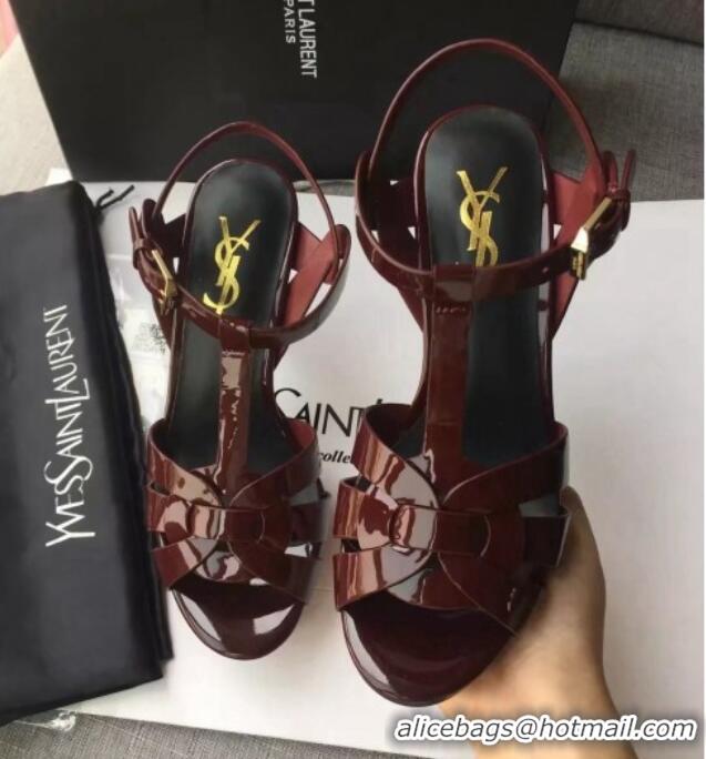 Cheap Price Saint Laurent Tribute Platform Sandals in Patent Leather 82309 Burgundy