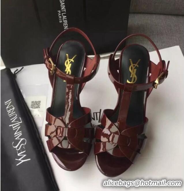 Cheap Price Saint Laurent Tribute Platform Sandals in Patent Leather 82309 Burgundy