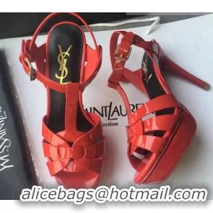 Discount Saint Laurent Tribute Platform Sandals in Patent Leather 82310 Red