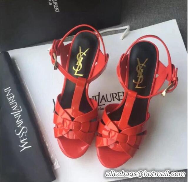 Discount Saint Laurent Tribute Platform Sandals in Patent Leather 82310 Red