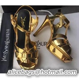 Trendy Design Saint Laurent Tribute Platform Sandals in Patent Leather 82312 Gold