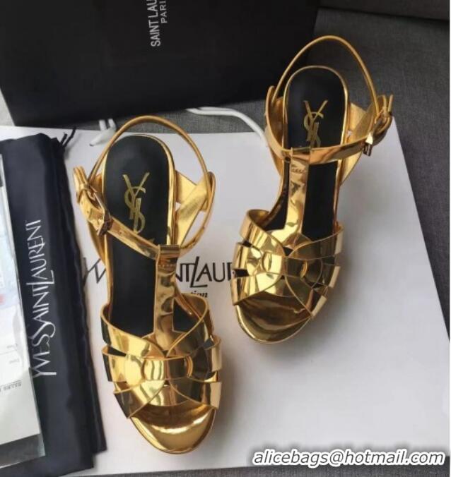 Trendy Design Saint Laurent Tribute Platform Sandals in Patent Leather 82312 Gold