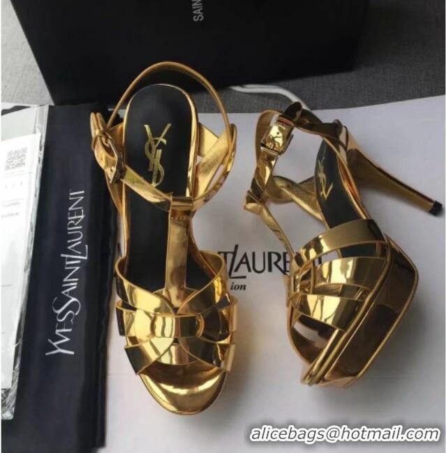 Trendy Design Saint Laurent Tribute Platform Sandals in Patent Leather 82312 Gold